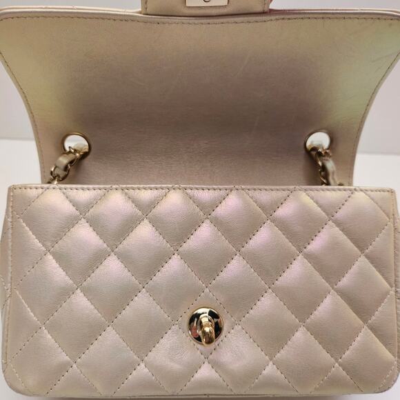 Chanel  Iridescent Lambskin Quilted Mini Rectangular Flap Champagne Gold - Picture 12 of 16